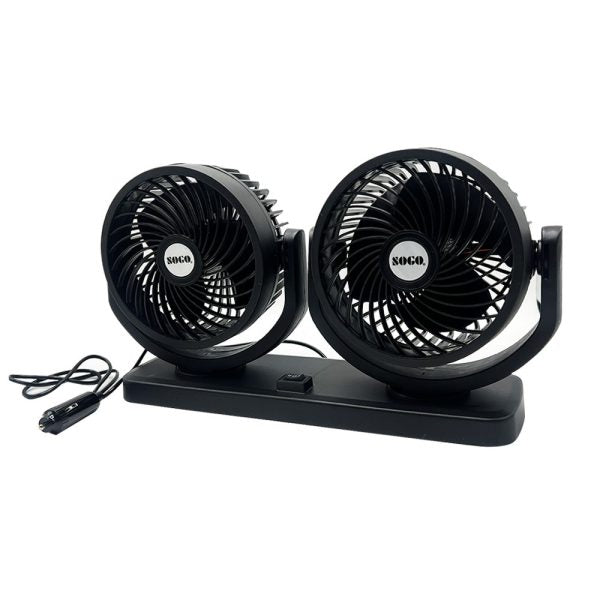 Car Fan Dual Head 4-inch 12v/24v – 360° Rotating Low Noise Cooling Fan