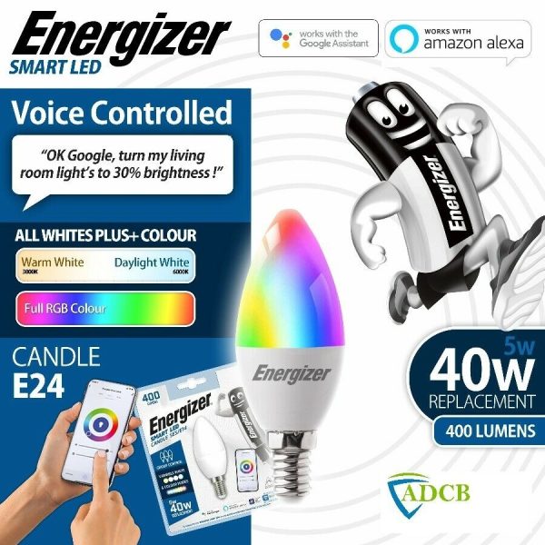 Energizer Smart Led Wifi Bulb, 5.5w, App Controllable,With Alexa, Google And Siri