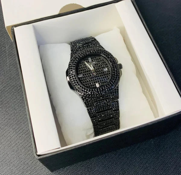 Blacked Iced Out Stain-less Steel Chain watch