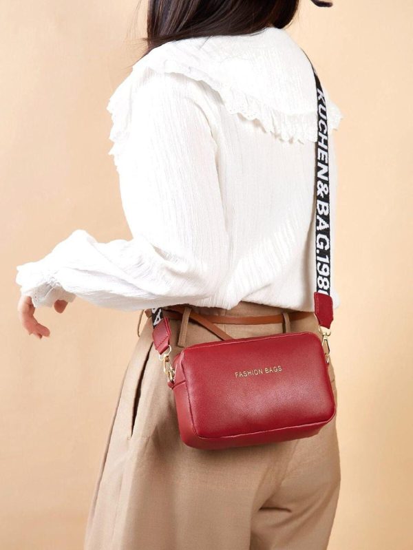 Pu Leather Wide Strap Crossbody Bag