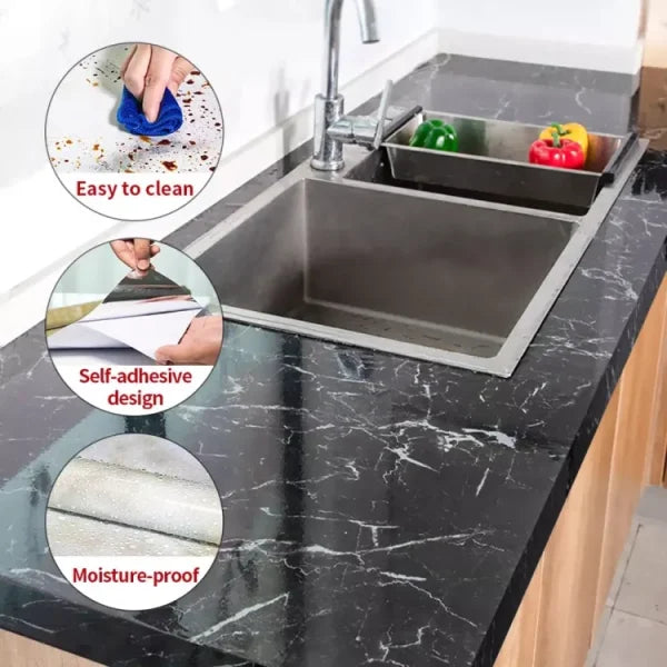 Self Adhesive Black Marble Sheet Sticker For Kitchen,(60×200)