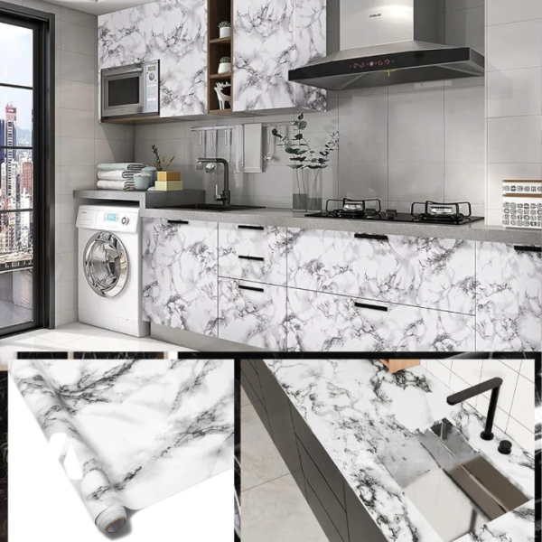 Self Adhesive Black Marble Sheet Sticker For Kitchen,(60×200)