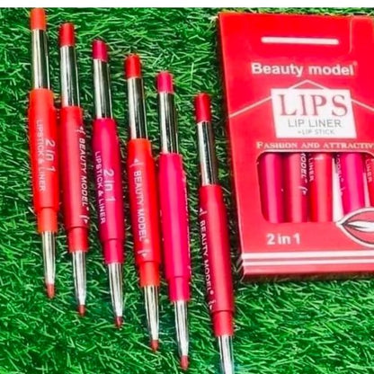 2-in-1 Waterproof Lipstick & Lip Liner waterproof[random Shades]
