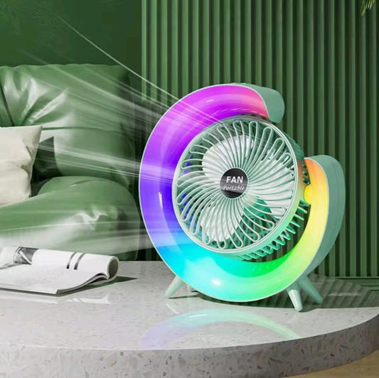 7 Colors Led Atmosphere Light Mini Electric Fan Portable Table Fan