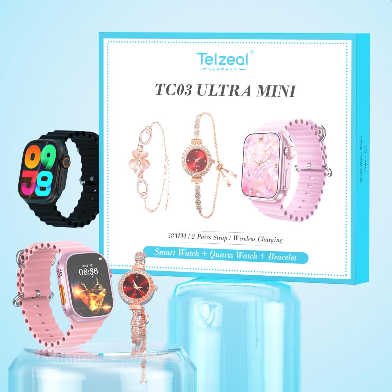 Gm68 Ultra Mini Smartwatch + Quartz Bracelet Watch Combo
