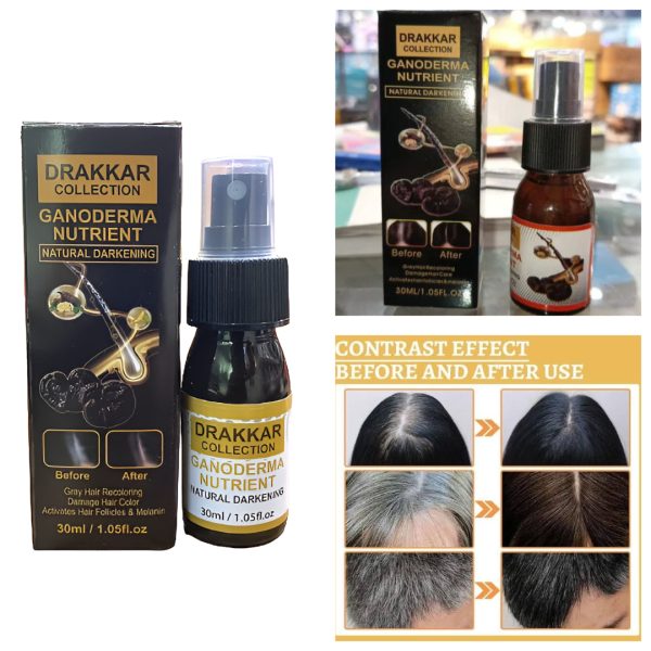 Anti-greying Hair Spray | Drakkar Spray For Hair | Organic Ganoderma Inverted Essence For Grey Hair | Darkens Hair Naturally Without Damage – 30ml