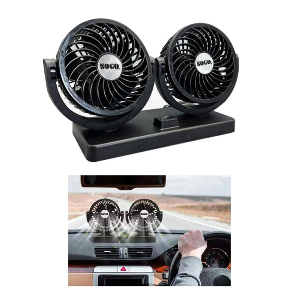 Car Fan Dual Head 4-inch 12v/24v – 360° Rotating Low Noise Cooling Fan