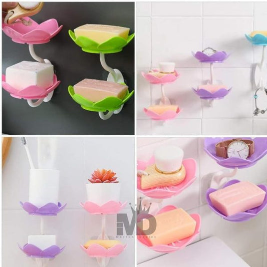 Multicolor Lotus Flower Soap Holder, Double Layer Wall-mounted, No-drill With Drainage, Quick-dry Plastic Bathroom Organizer For Soap Storage, Soap Holder For Bathroom ( Random Color ) – 01 Stand