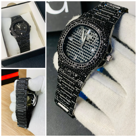 Blacked Iced Out Stain-less Steel Chain watch