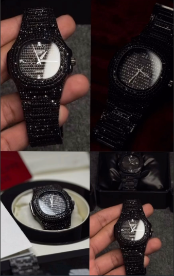 Blacked Iced Out Stain-less Steel Chain watch