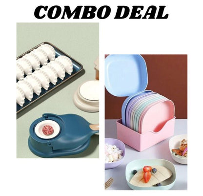 Pack Of 2 |10pcs Multi-function Spit Bone Plate Set + 2 In 1 Dumpling Maker | Best Samosa Maker