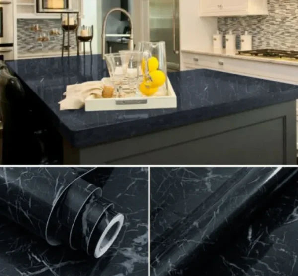 Self Adhesive Black Marble Sheet Sticker For Kitchen,(60×200)