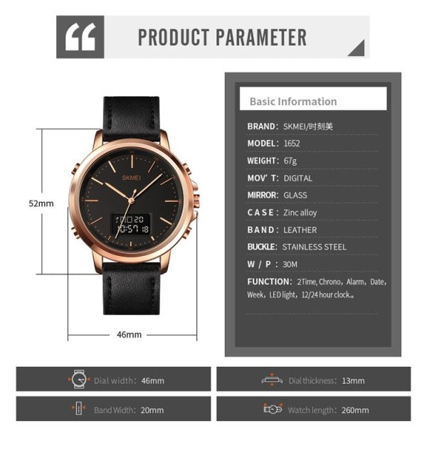 Skmei Men’s Fashion Digital Watch Waterproof Men’s Watch 1652